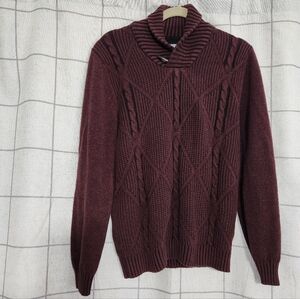 Method Men's Shawl Collar Sweater Burgundy & Black Cable Knit Size Medium